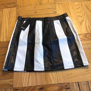 White and black patent vegan leather mini skirt